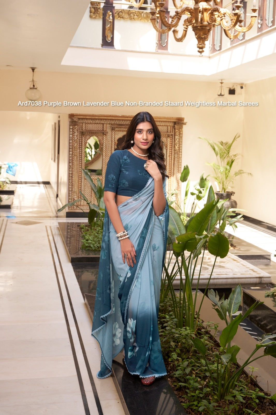 Ard7038 Purple Brown Lavender Blue Non-Branded Staard Weightless Marbal Sarees
