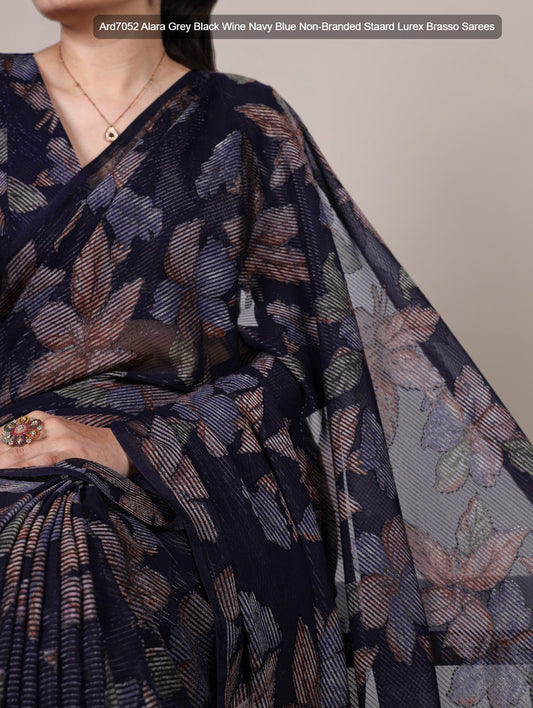 Ard7052 Alara Grey Black Wine Navy Blue Non-Branded Staard Lurex Brasso Sarees