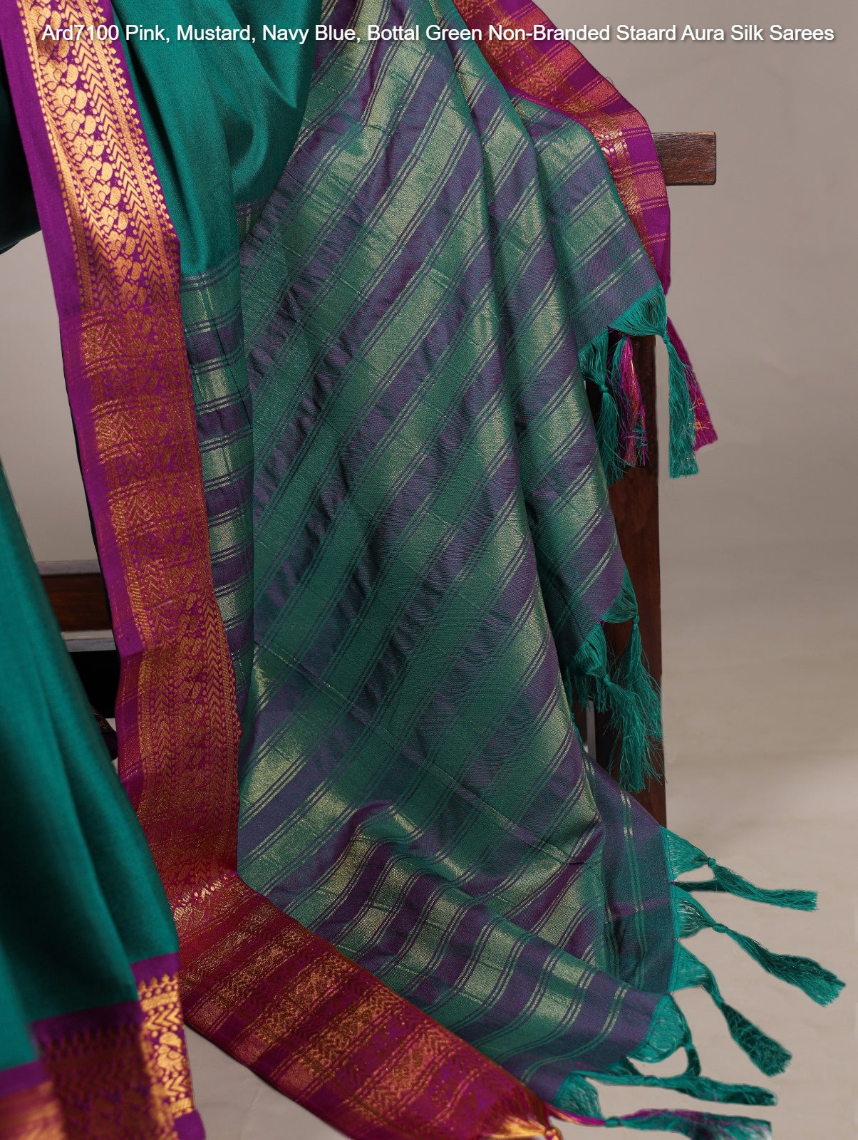 Ard7100 Pink, Mustard, Navy Blue, Bottal Green Non-Branded Staard Aura Silk Sarees