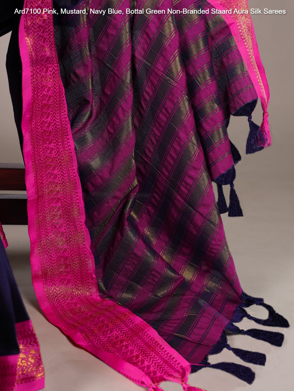 Ard7100 Pink, Mustard, Navy Blue, Bottal Green Non-Branded Staard Aura Silk Sarees
