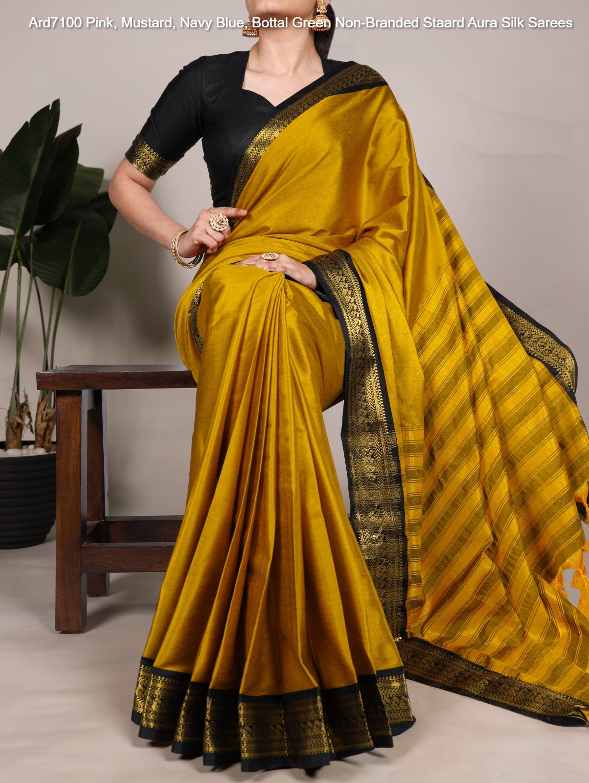 Ard7100 Pink, Mustard, Navy Blue, Bottal Green Non-Branded Staard Aura Silk Sarees