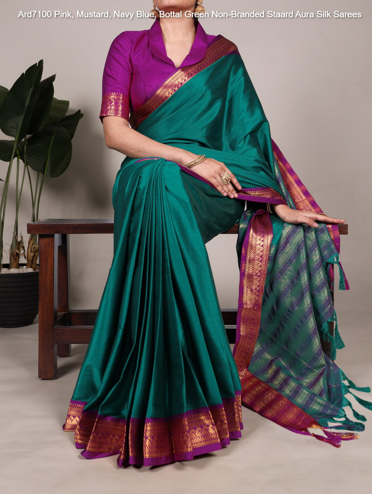 Ard7100 Pink, Mustard, Navy Blue, Bottal Green Non-Branded Staard Aura Silk Sarees