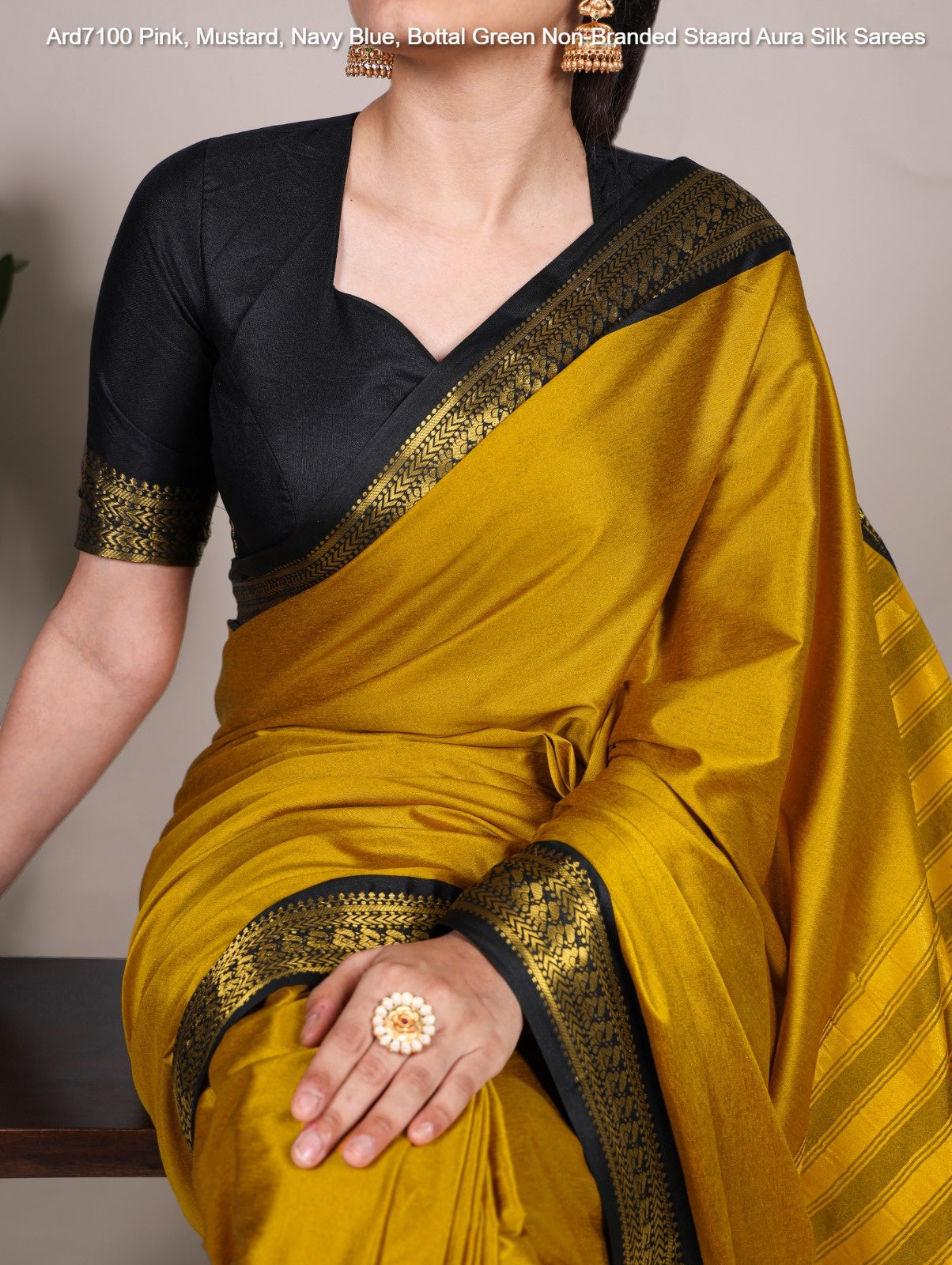Ard7100 Pink, Mustard, Navy Blue, Bottal Green Non-Branded Staard Aura Silk Sarees