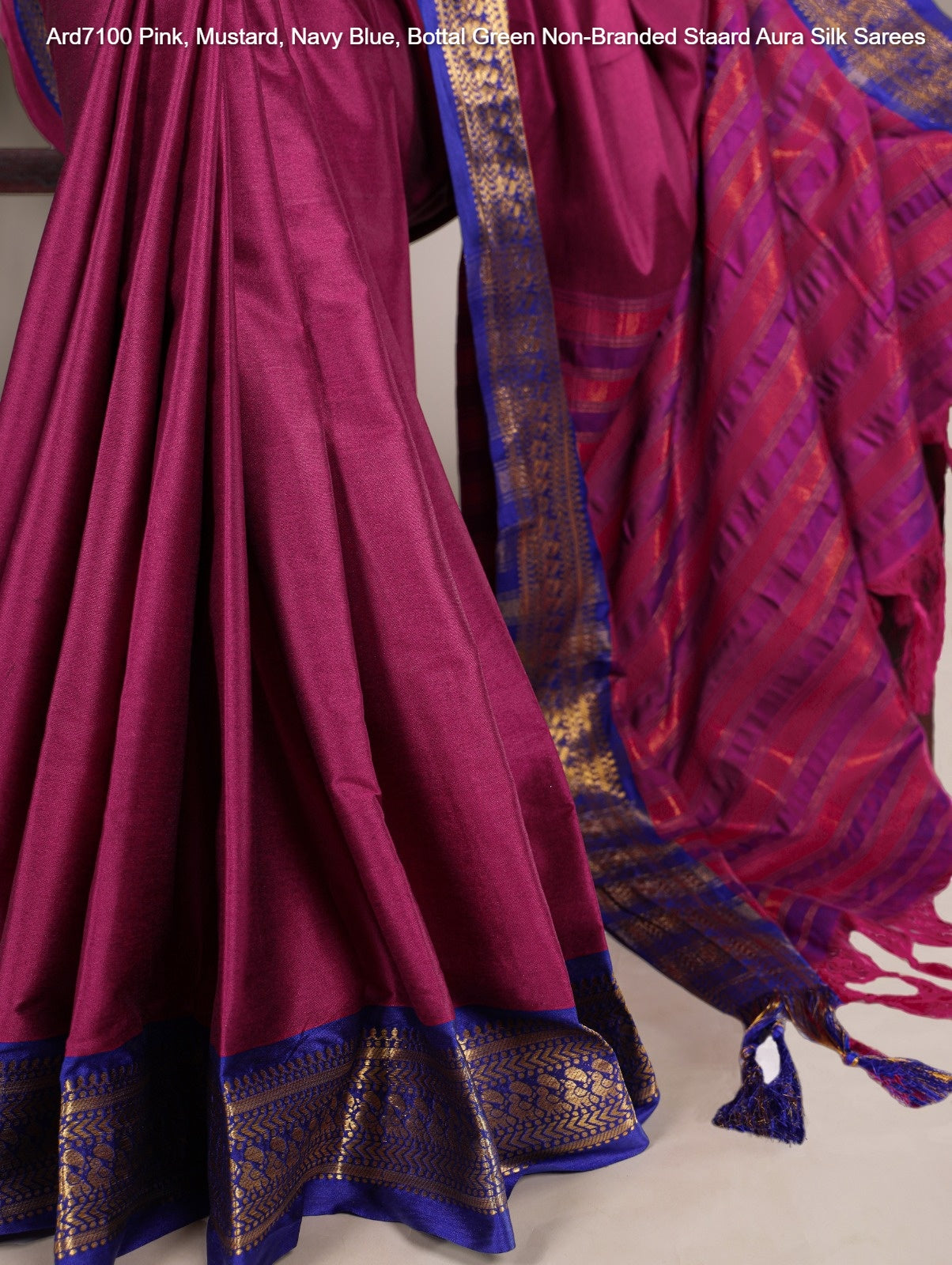 Ard7100 Pink, Mustard, Navy Blue, Bottal Green Non-Branded Staard Aura Silk Sarees