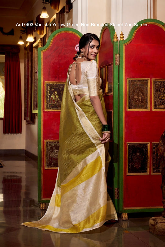 Ard7403 Vanishri Yellow Green Non-Branded Staard Zari Sarees