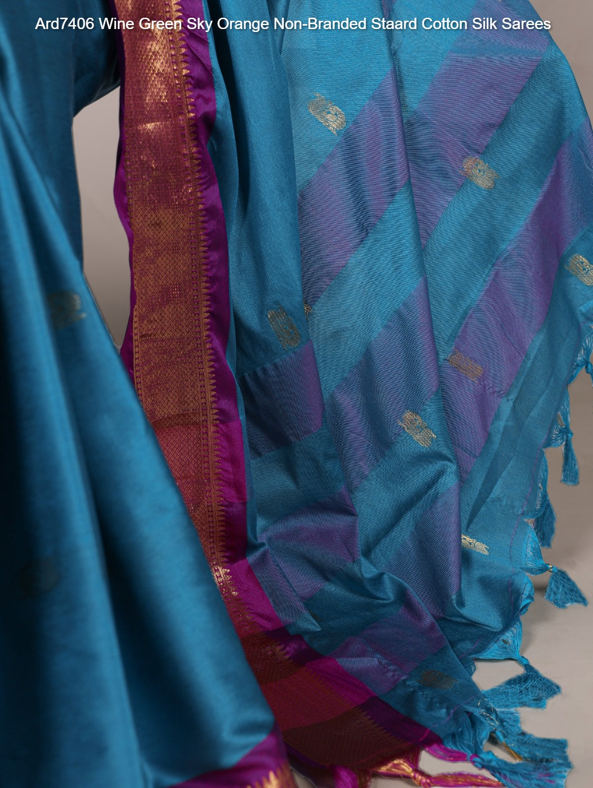 Ard7406 Wine Green Sky Orange Non-Branded Staard Cotton Silk Sarees