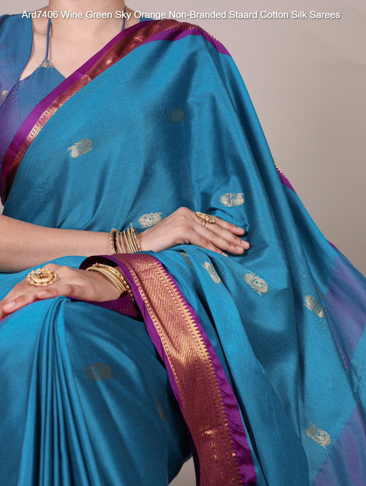 Ard7406 Wine Green Sky Orange Non-Branded Staard Cotton Silk Sarees