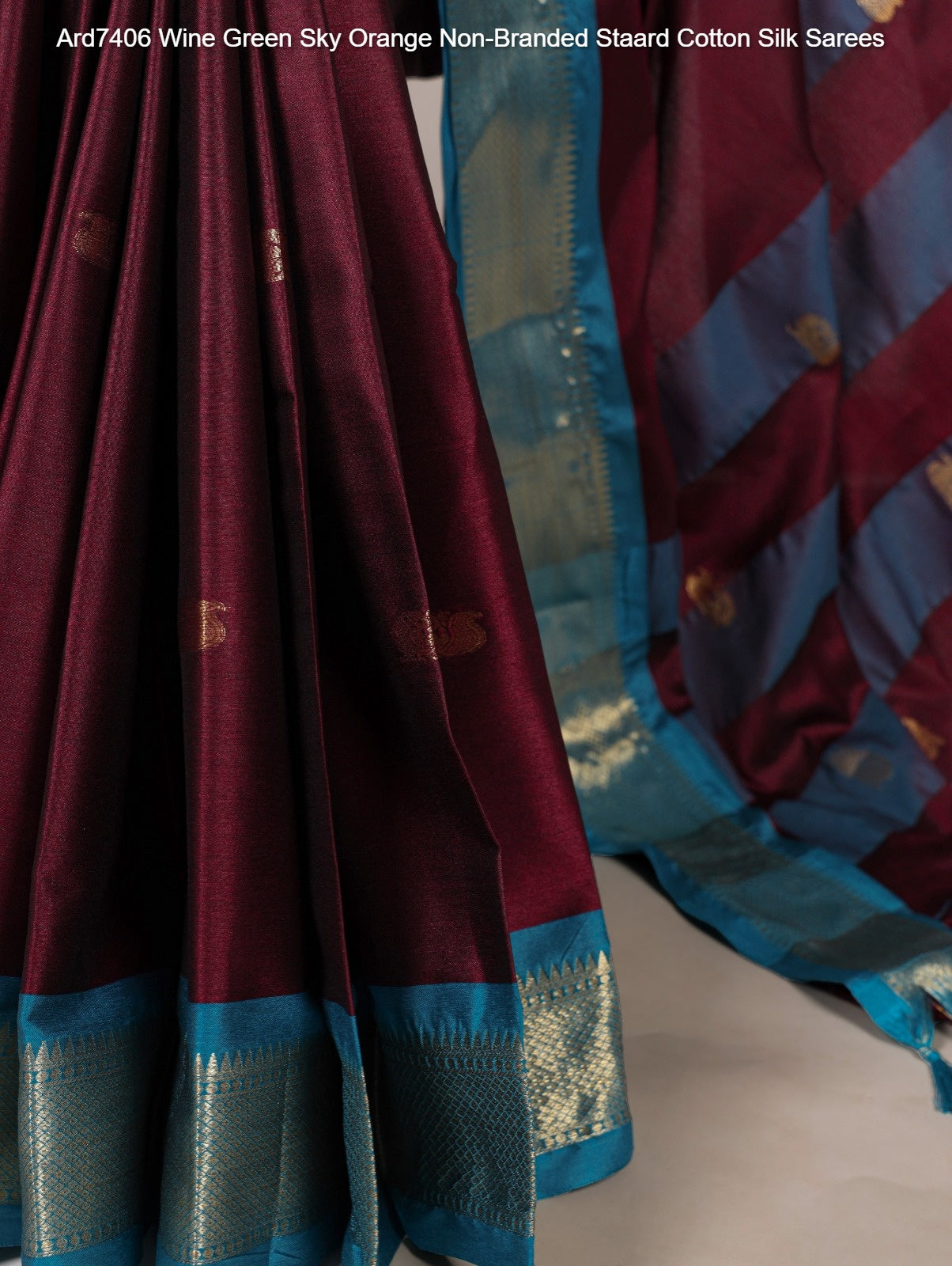 Ard7406 Wine Green Sky Orange Non-Branded Staard Cotton Silk Sarees