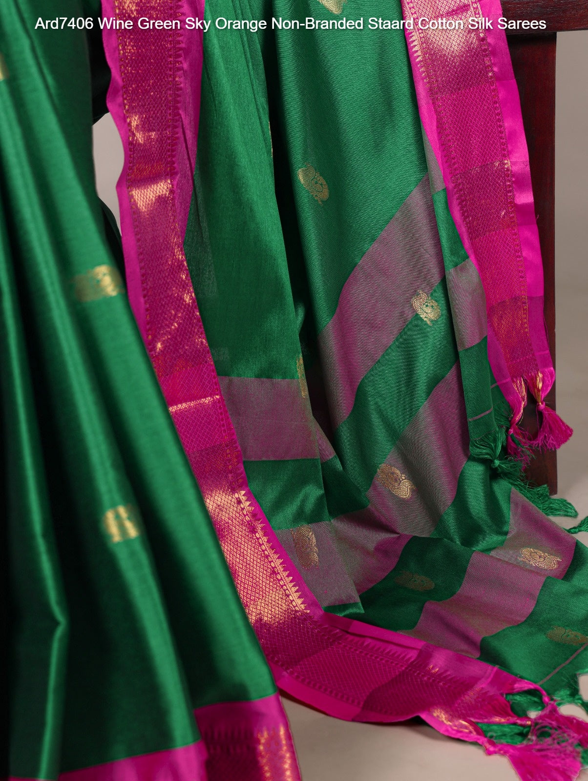 Ard7406 Wine Green Sky Orange Non-Branded Staard Cotton Silk Sarees