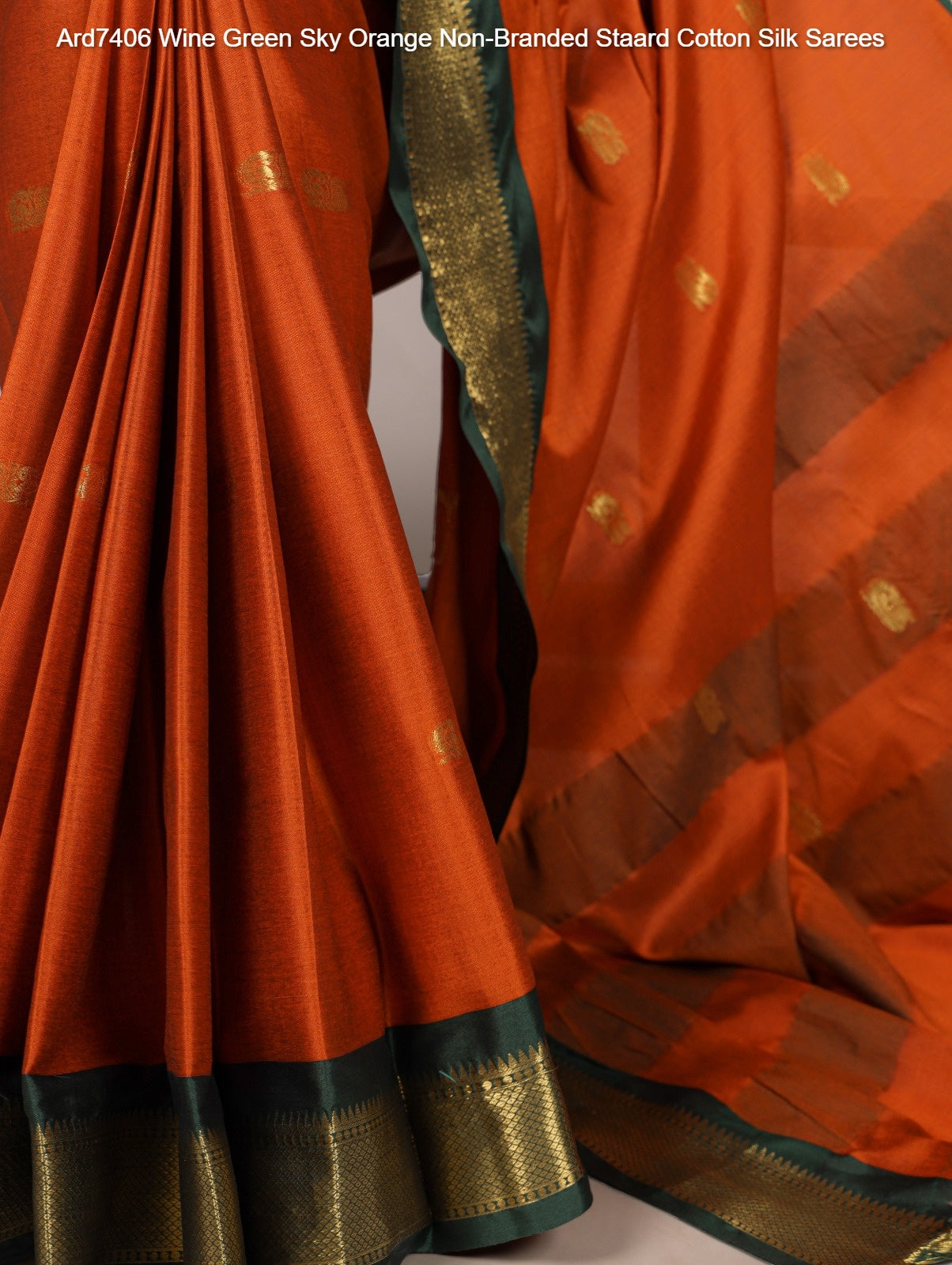 Ard7406 Wine Green Sky Orange Non-Branded Staard Cotton Silk Sarees