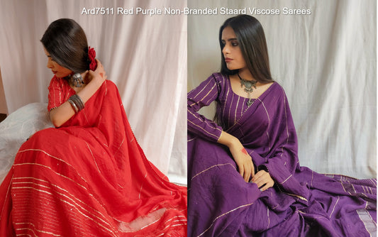 Ard7511 Red Purple Non-Branded Staard Viscose Sarees