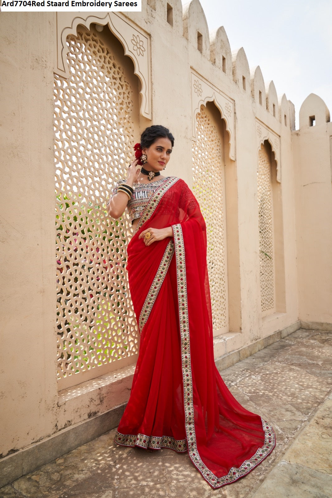 Ard7704Red Staard Embroidery Sarees