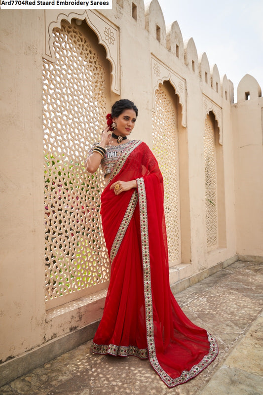 Ard7704Red Staard Embroidery Sarees
