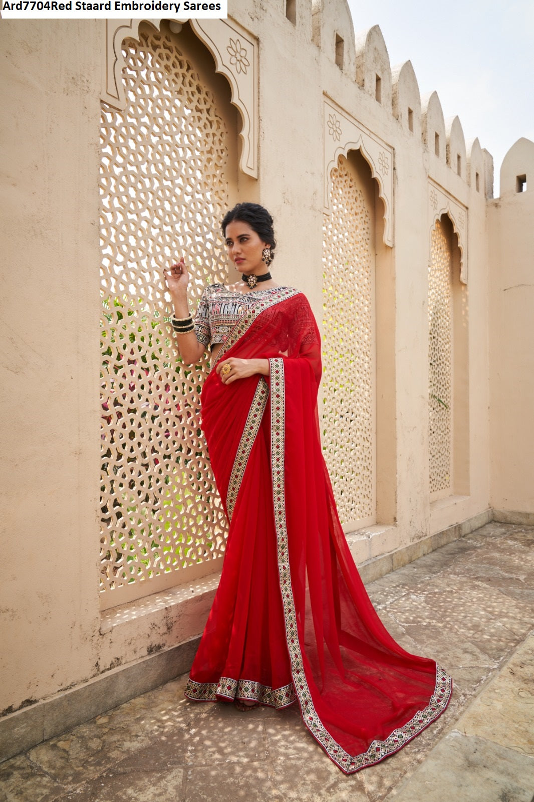 Ard7704Red Staard Embroidery Sarees