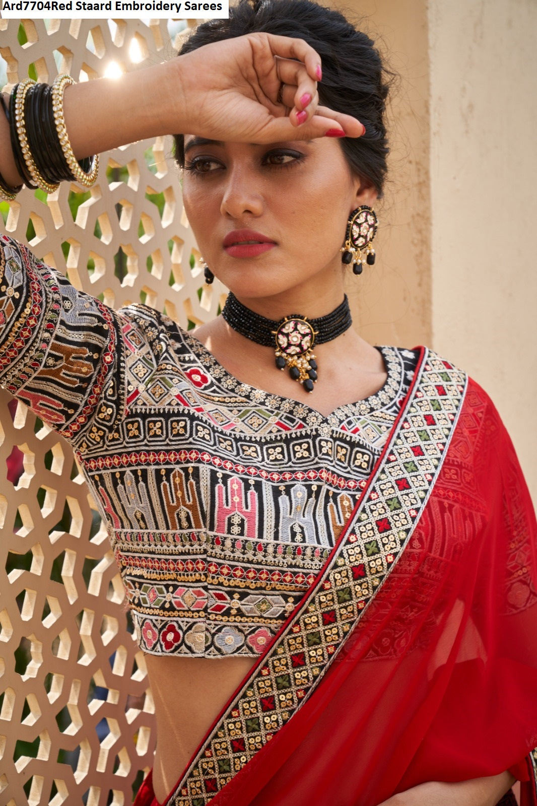 Ard7704Red Staard Embroidery Sarees