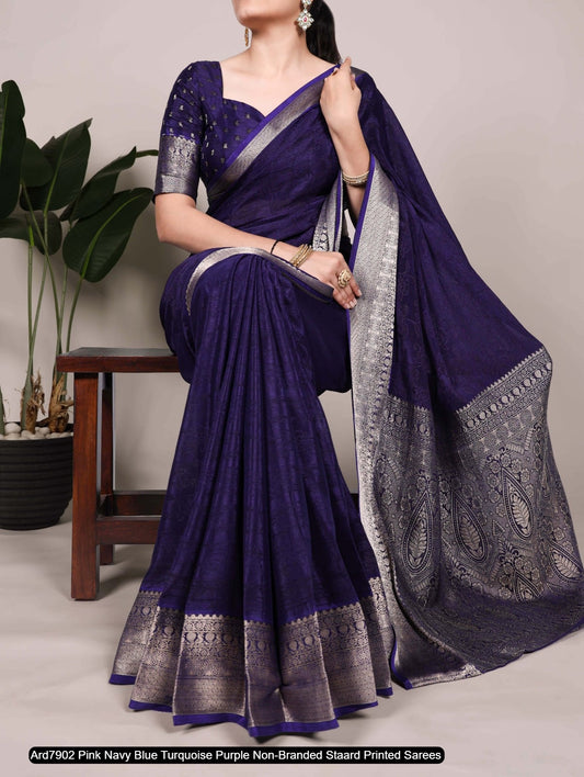 Ard7902 Pink Navy Blue Turquoise Purple Non-Branded Staard Printed Sarees