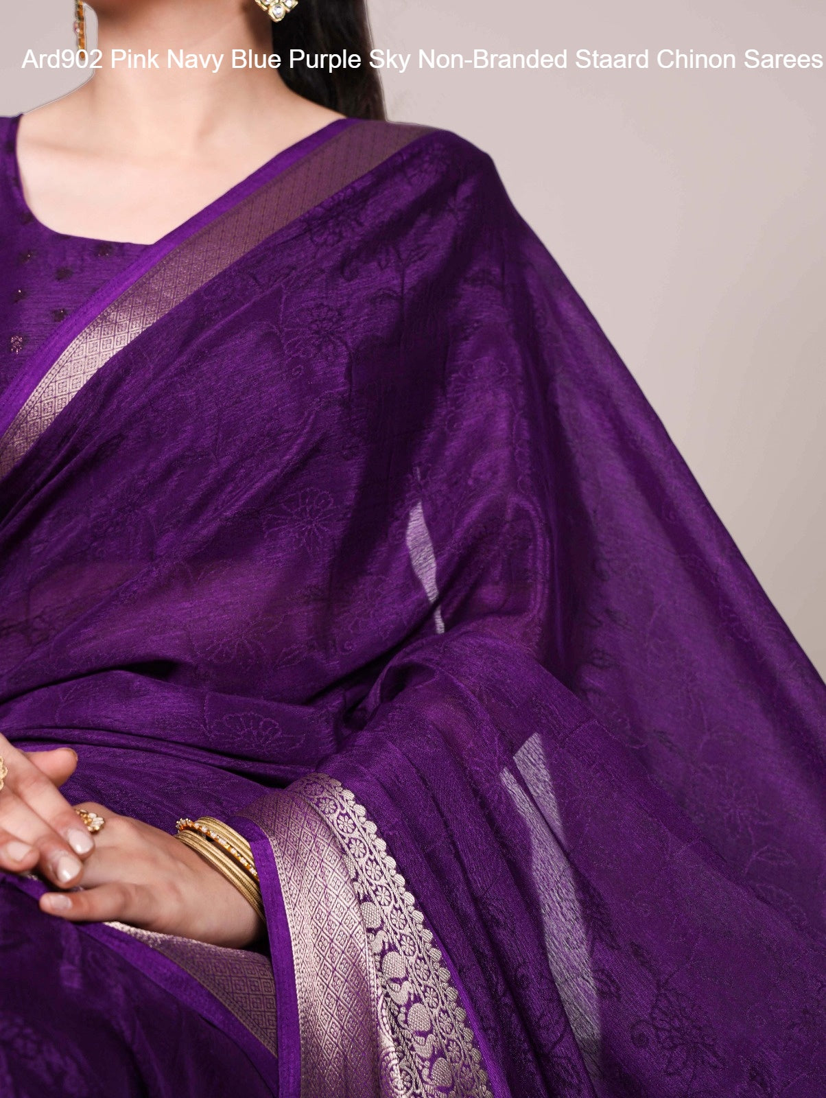 Ard902 Pink Navy Blue Purple Sky Non-Branded Staard Chinon Sarees
