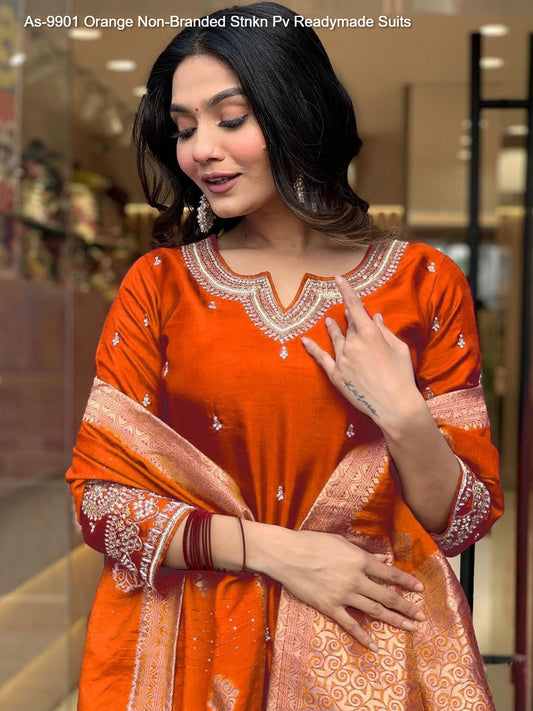 As-9901 Orange Non-Branded Stnkn Pv Readymade Suits