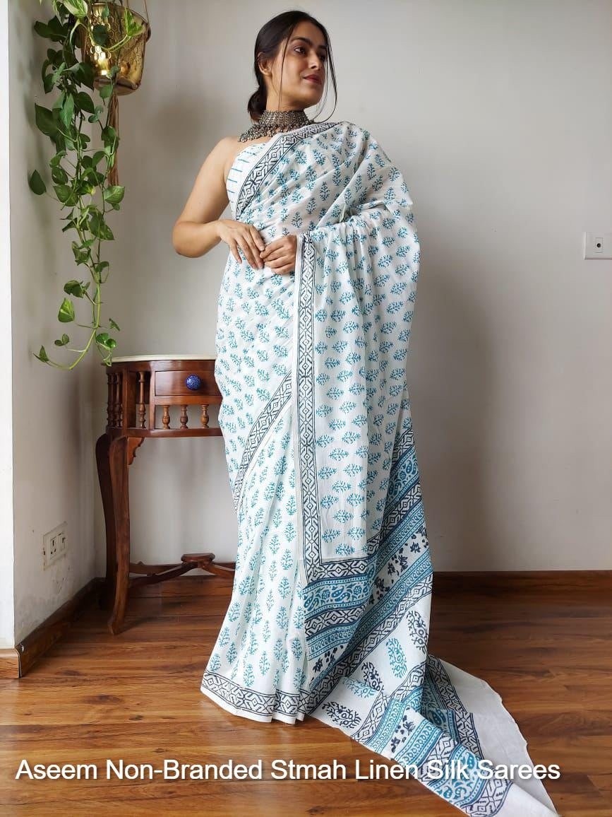 Aseem Non-Branded Stmah Linen Silk Sarees