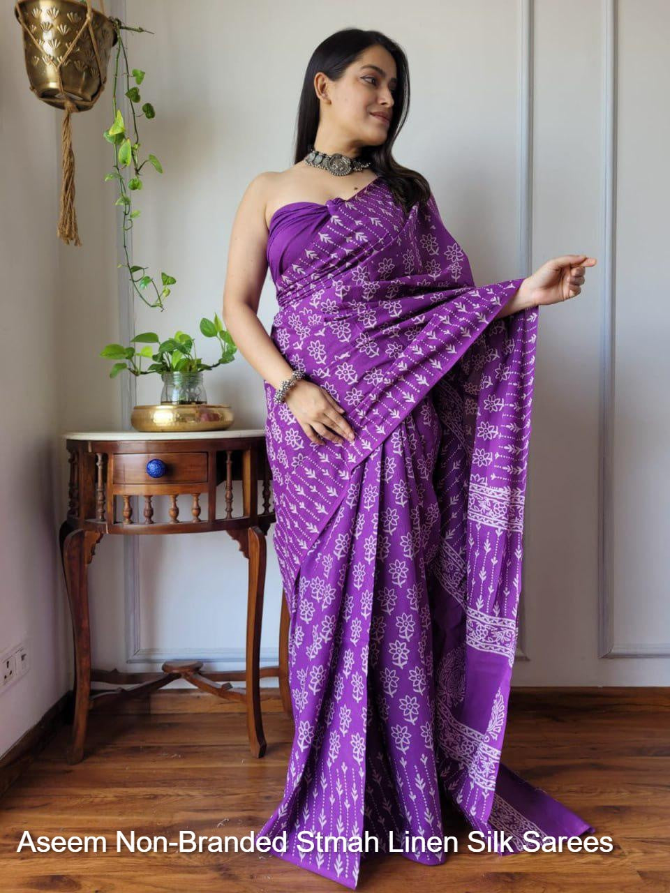 Aseem Non-Branded Stmah Linen Silk Sarees