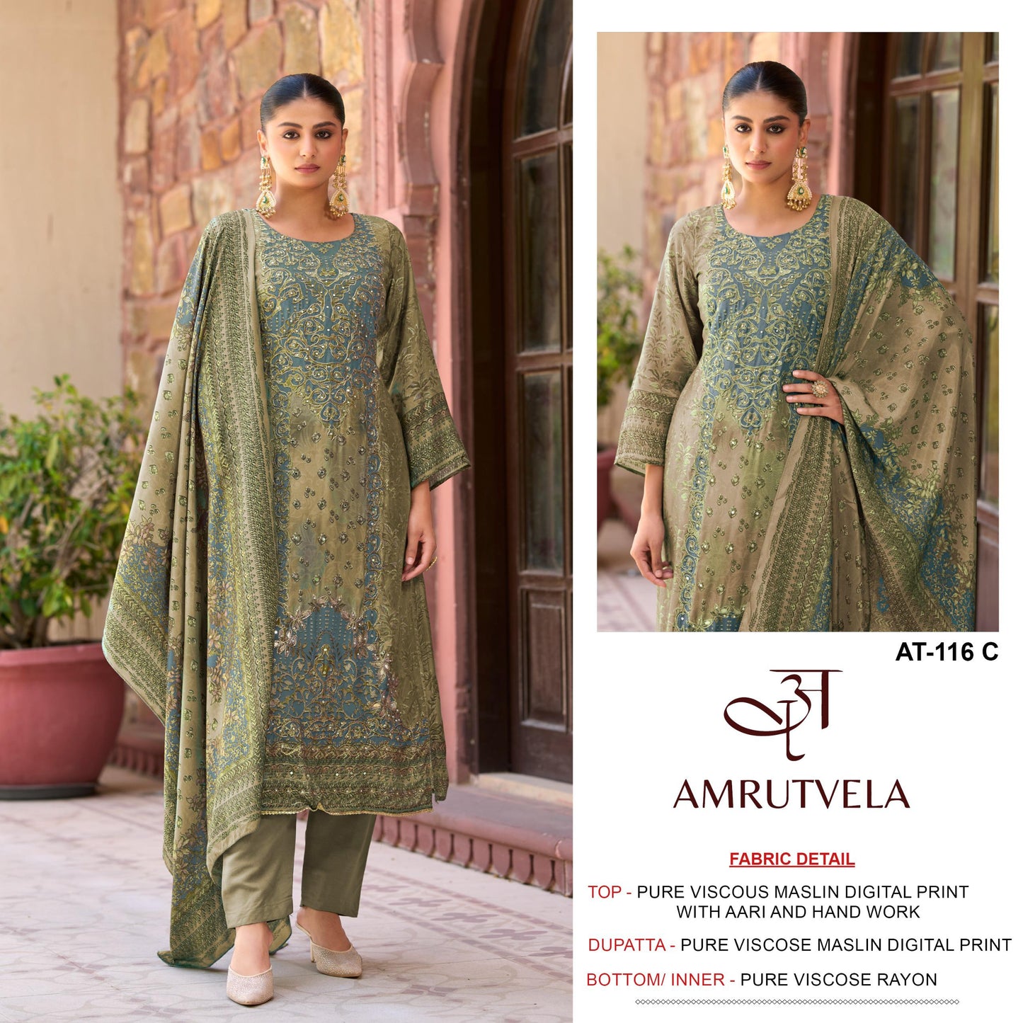 At-116-C Amrutvela Pure Viscose Muslin Pakistani Salwar Suits