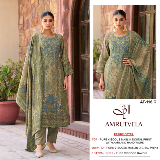 At-116-C Amrutvela Pure Viscose Muslin Pakistani Salwar Suits