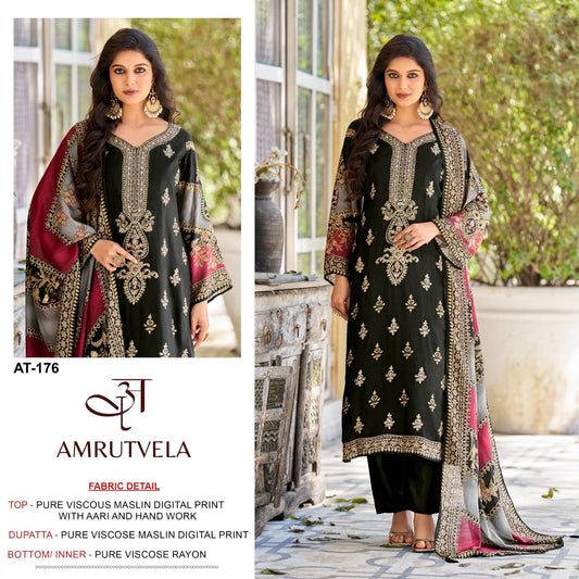 At-176 Amrutvela Viscose Muslin Pakistani Salwar Suits