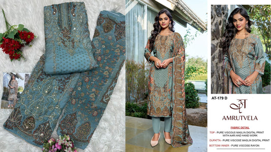 At-179-D Amrutvela Viscose Muslin Pakistani Salwar Suits