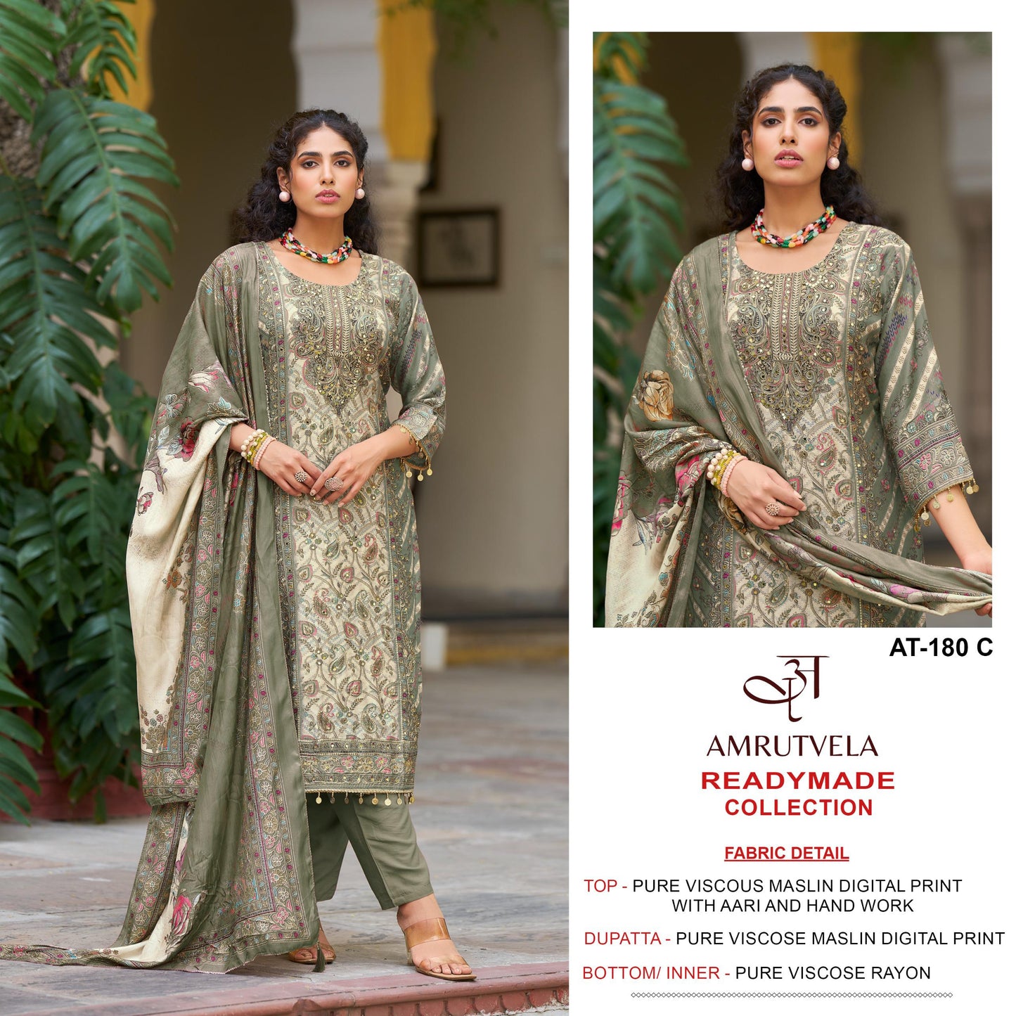 At-180-C Amrutvela Viscose Muslin Pakistani Readymade Suits