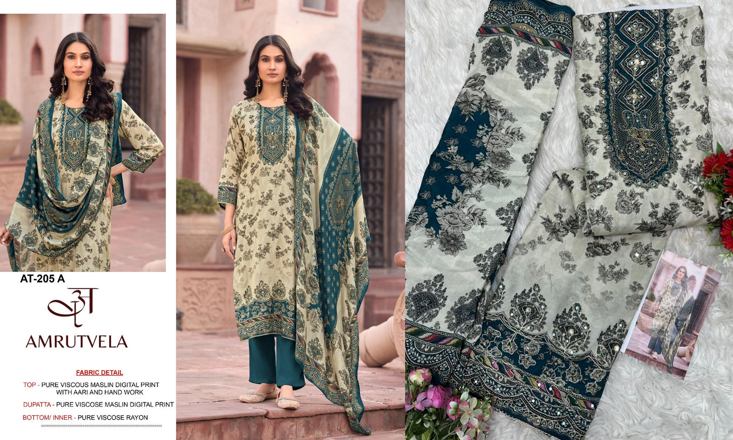 At-205-A Amrutvela Viscose Muslin Pakistani Salwar Suits