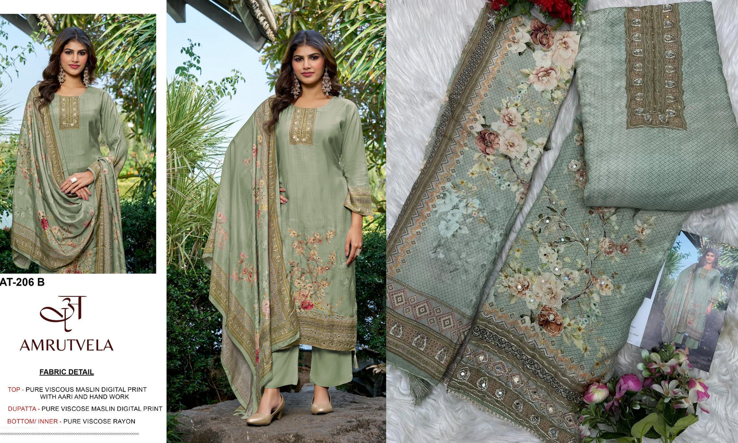At-206-B Amrutvela Viscose Muslin Pakistani Salwar Suits