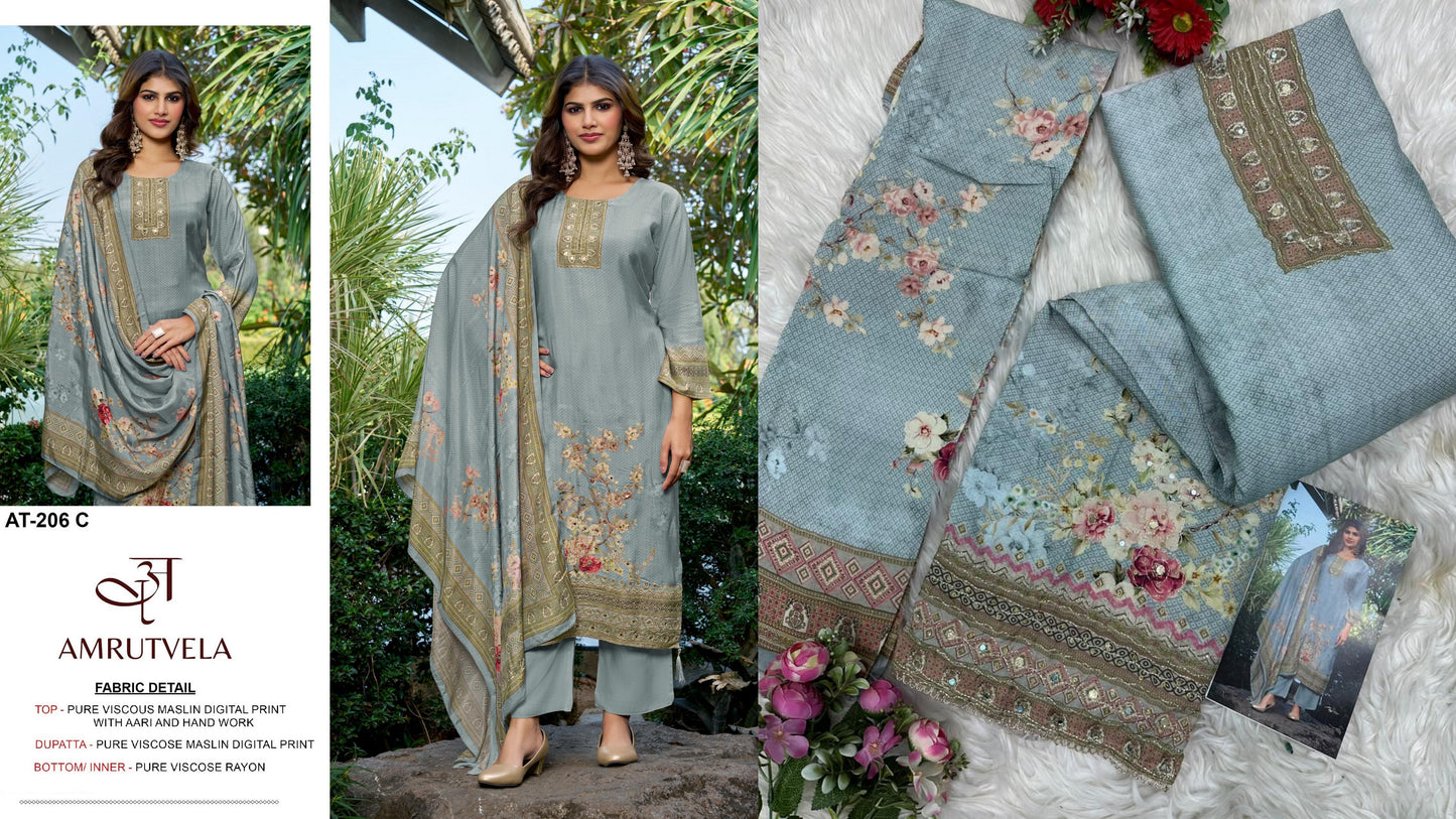 At-206-C Amrutvela Viscose Muslin Pakistani Salwar Suits