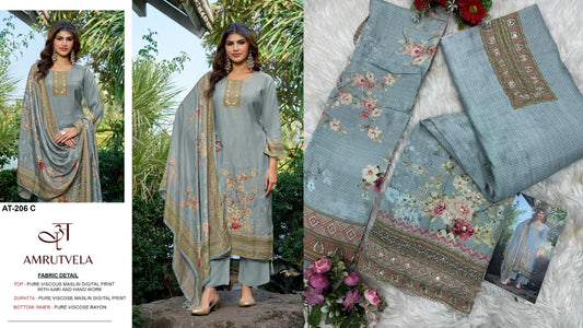 At-206-C Amrutvela Viscose Muslin Pakistani Salwar Suits