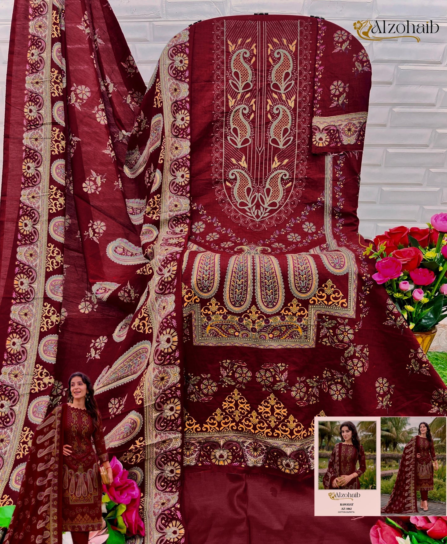 Az-1062 Rawayat Al Zohaib Pure Cotton Pakistani Salwar Suits
