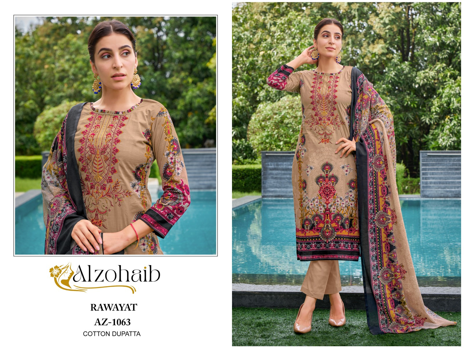 Az-1063 Rawayat Al Zohaib Pure Cotton Pakistani Salwar Suits