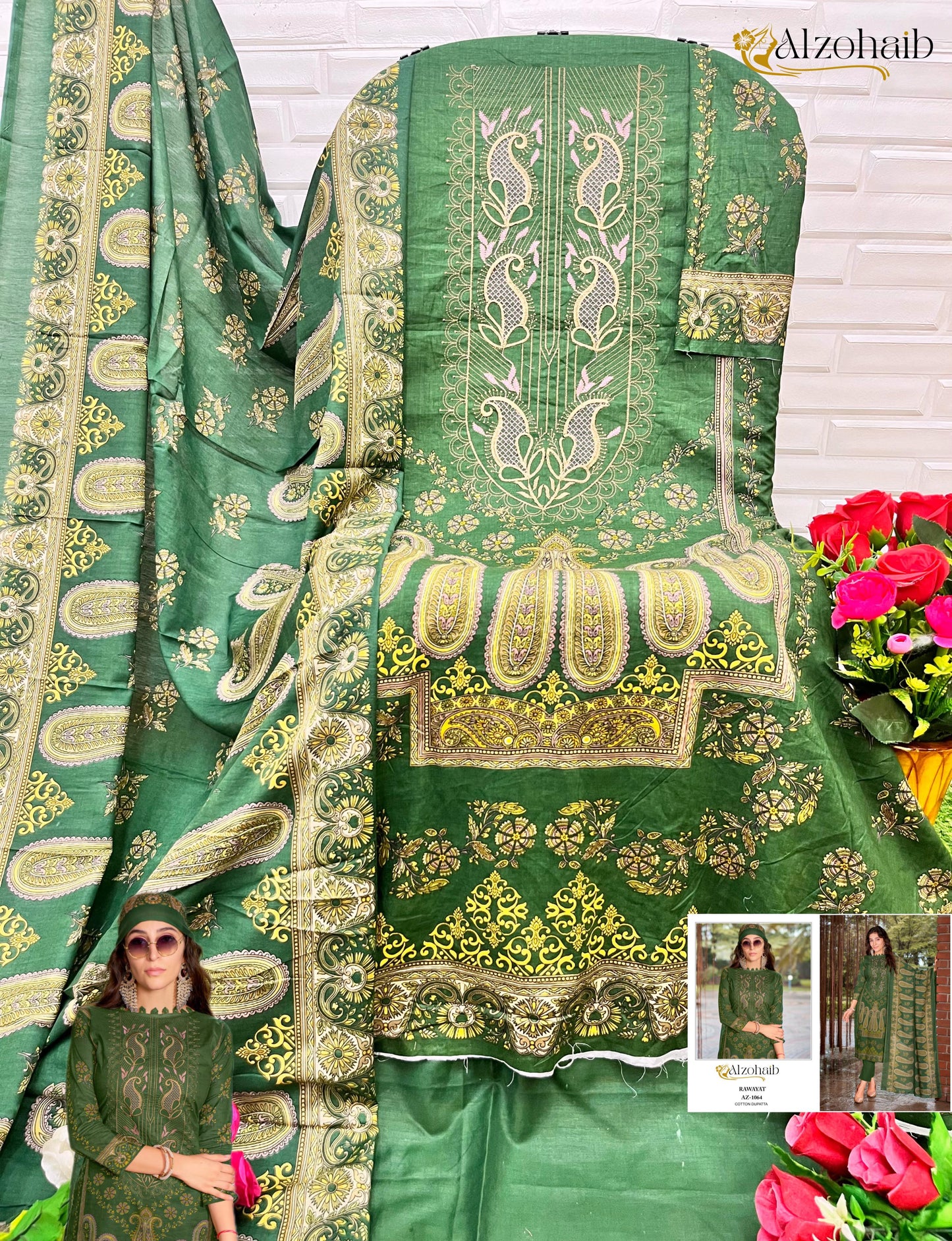 Az-1064 Rawayat Al Zohaib Pure Cotton Pakistani Salwar Suits
