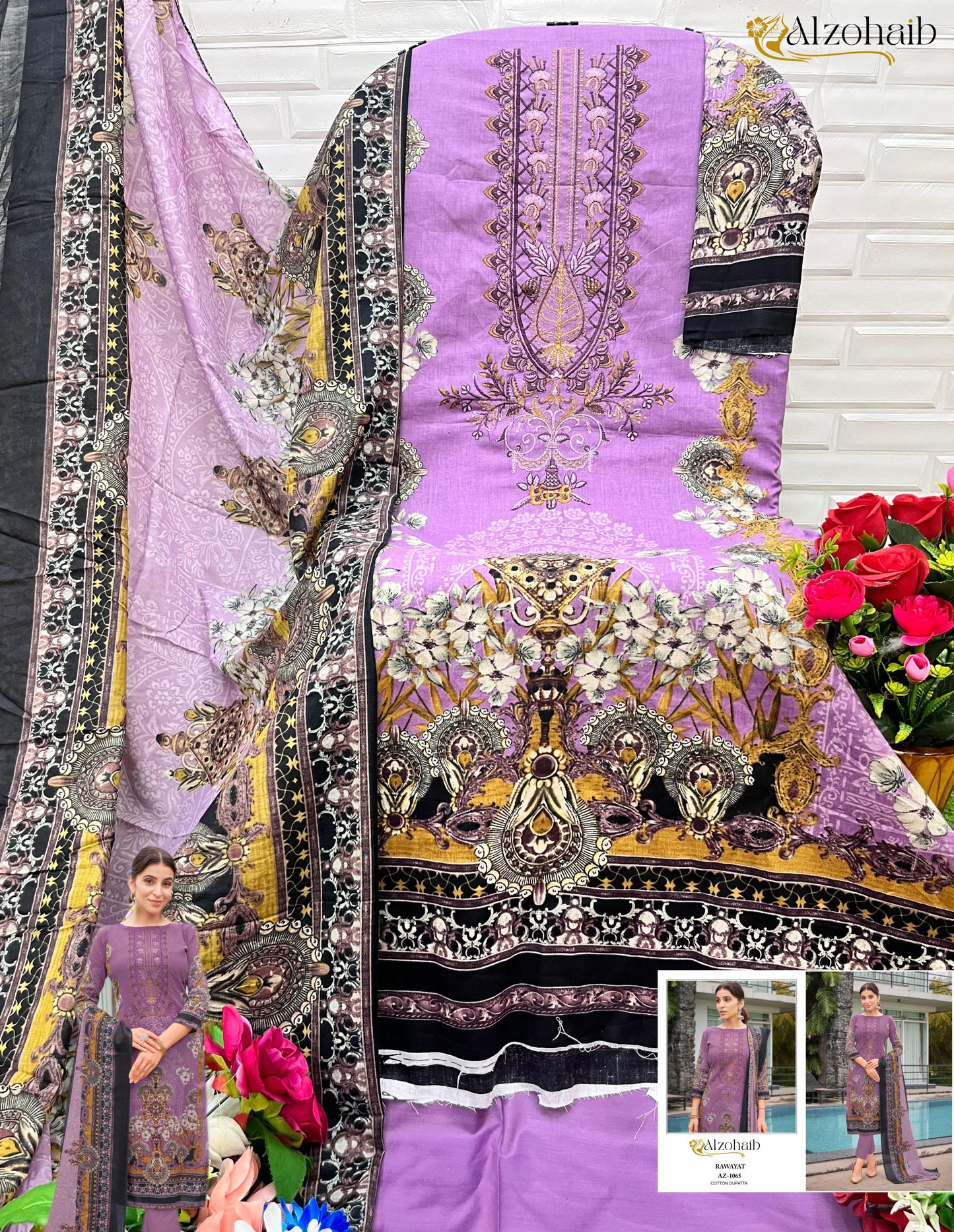 Az-1065 Rawayat Al Zohaib Pure Cotton Pakistani Salwar Suits