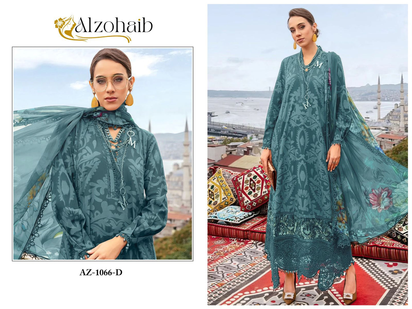 Az-1066D Al Zohaib Cotton Pakistani Patch Suits