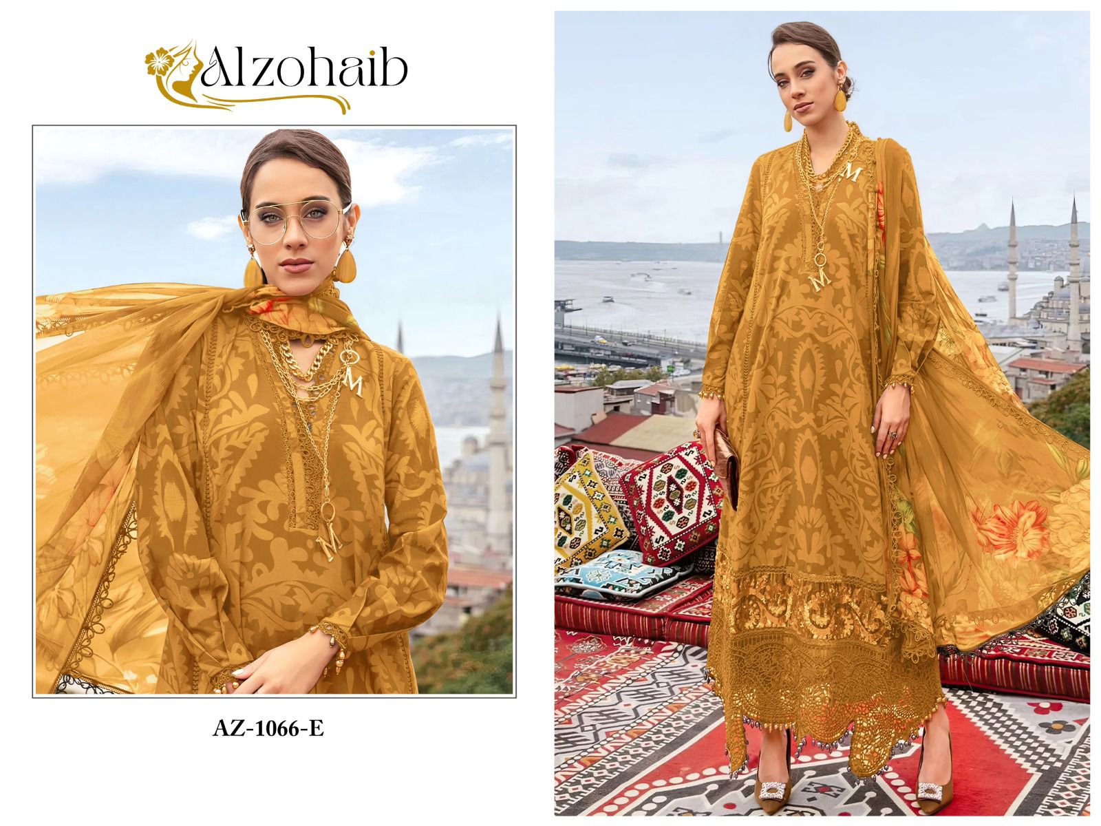 Az-1066E Al Zohaib Cotton Pakistani Patch Suits