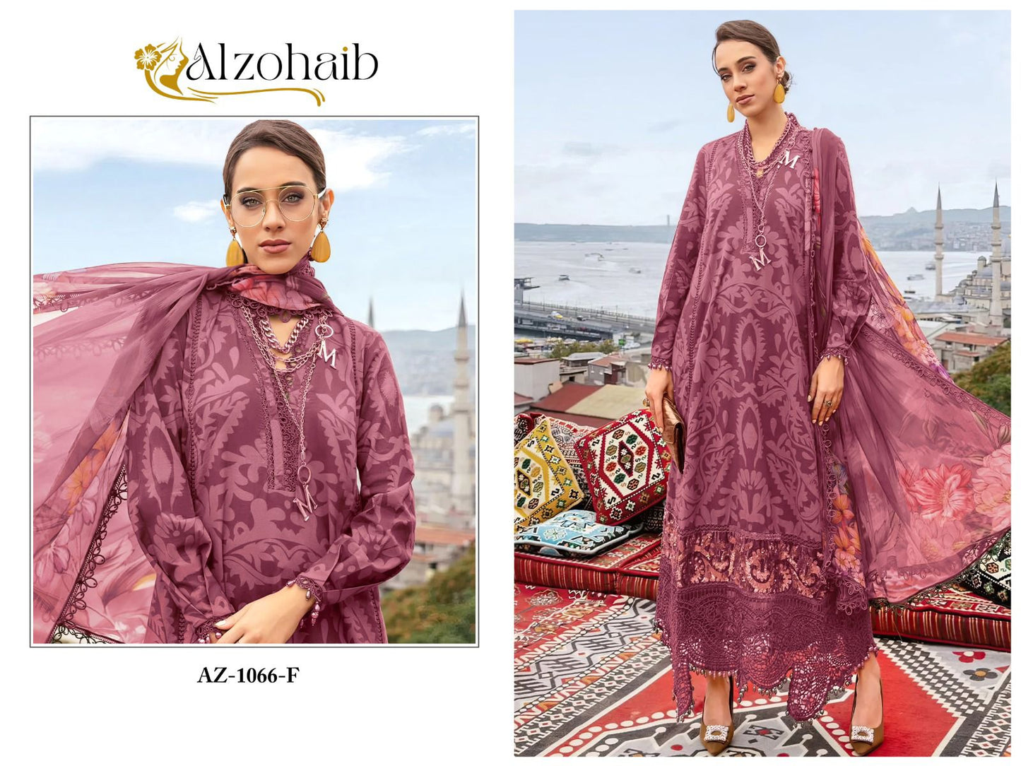 Az-1066F Al Zohaib Cotton Pakistani Patch Suits