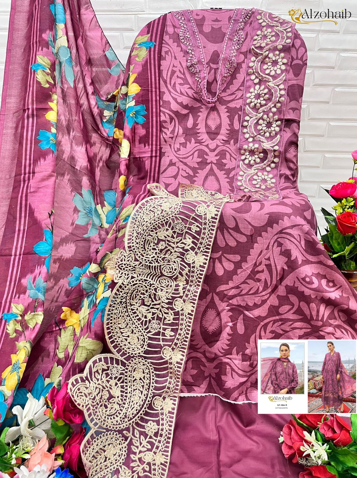 Az-1066F Al Zohaib Cotton Pakistani Patch Suits