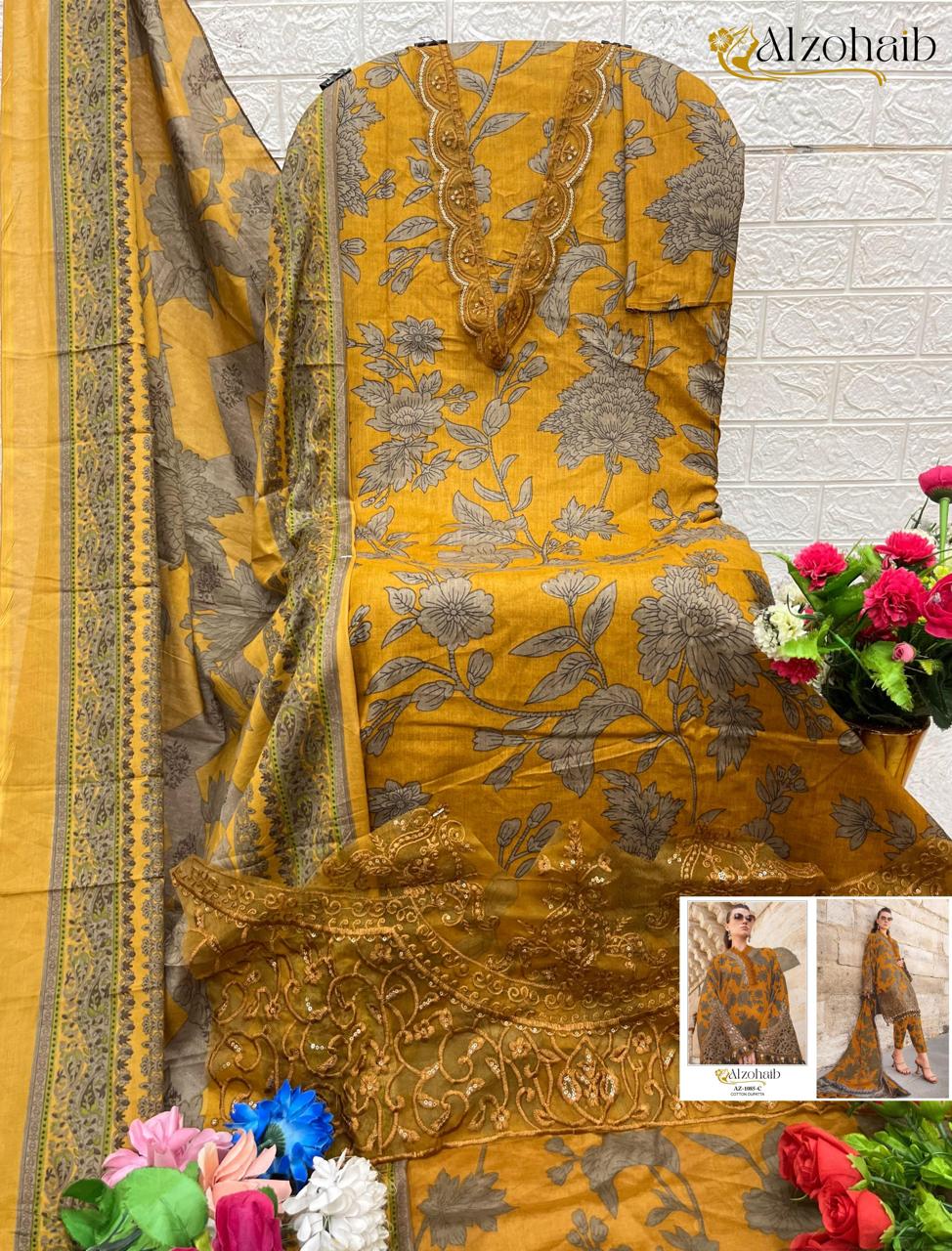 Az-1085C Al Zohaib Pure Cotton Pakistani Salwar Suits