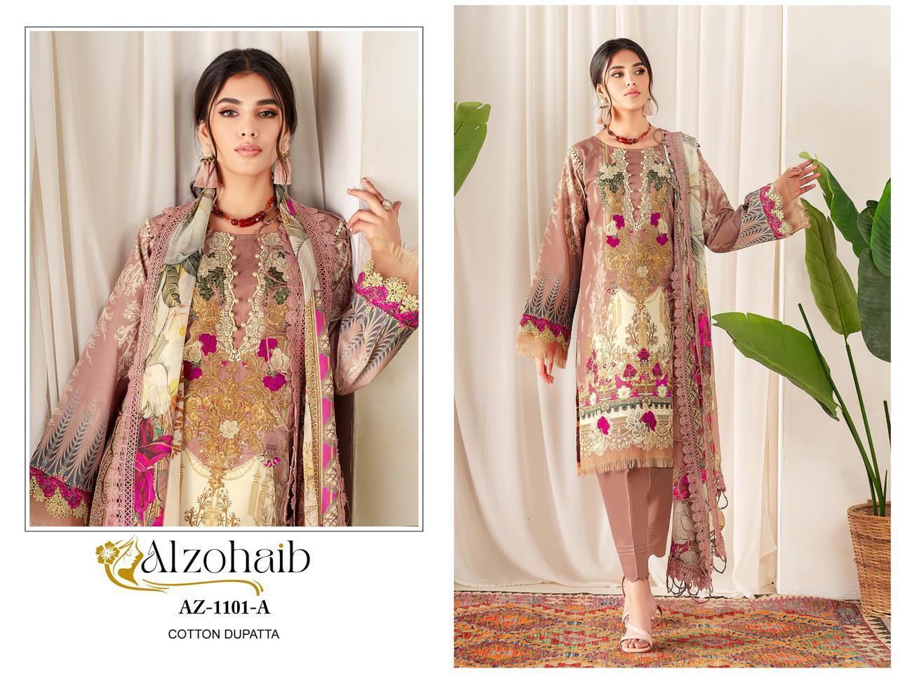 Az-1101-A Al Zohaib Printed Pakistani Patch Suits