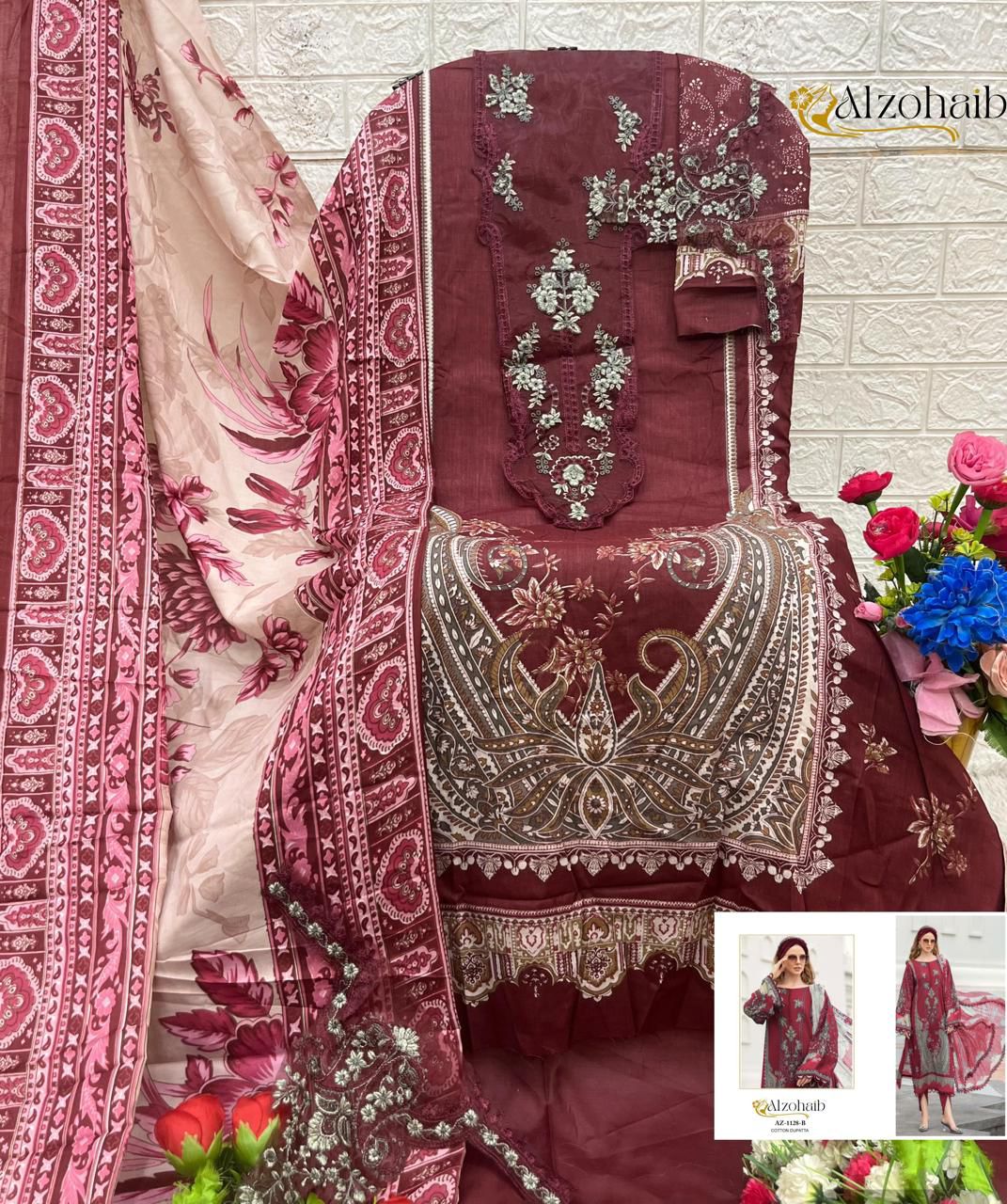 Az-1128-B Al Zohaib Embroidery Pakistani Patch Suits