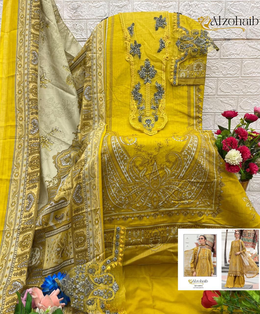Az-1128-C Al Zohaib Embroidery Pakistani Patch Suits