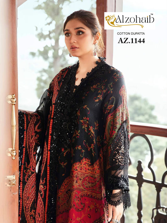 Az-1144 Black Al Zohaib Embroidery Pakistani Salwar Suits