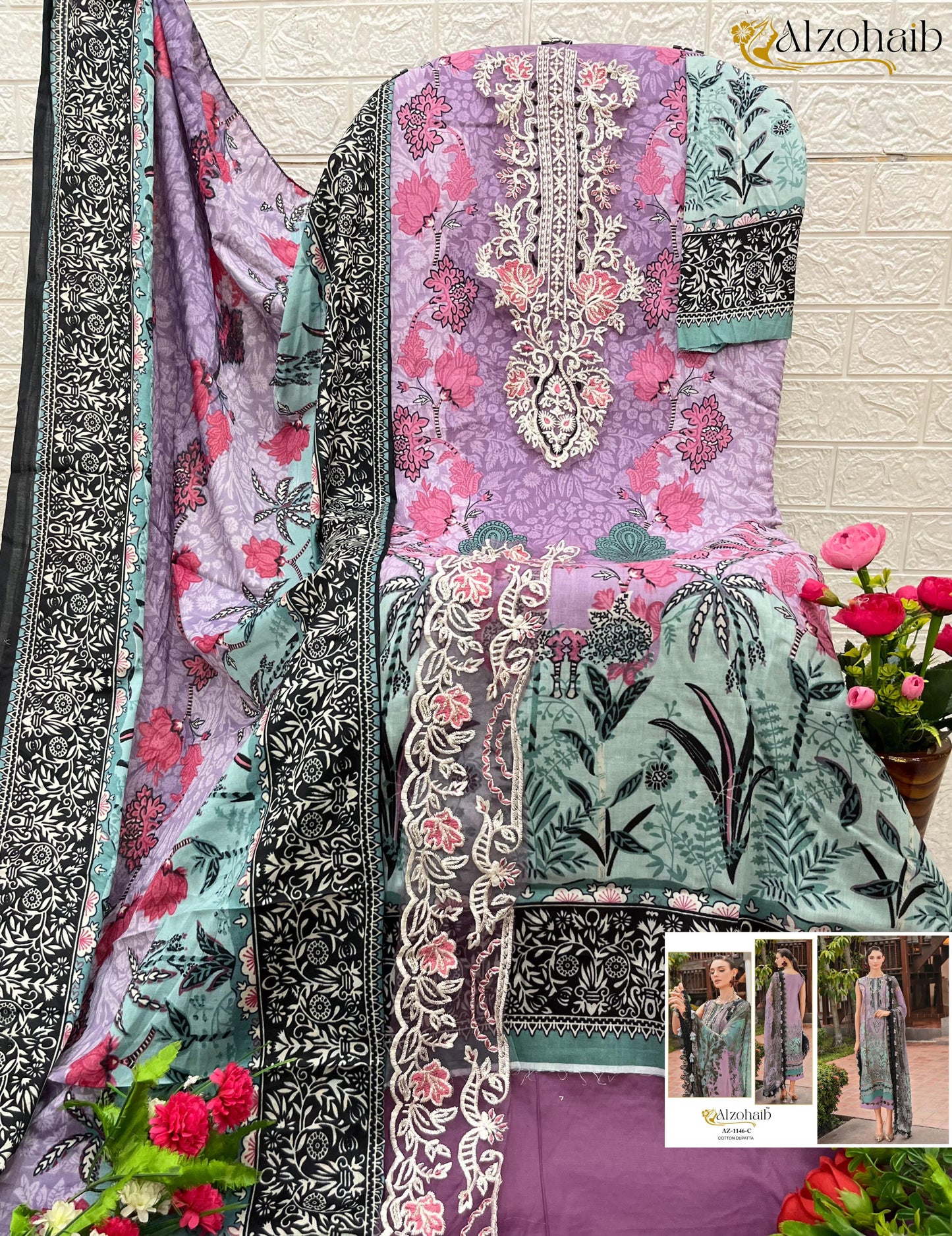 Az-1146C Al Zohaib Patch Work Pakistani Salwar Suits