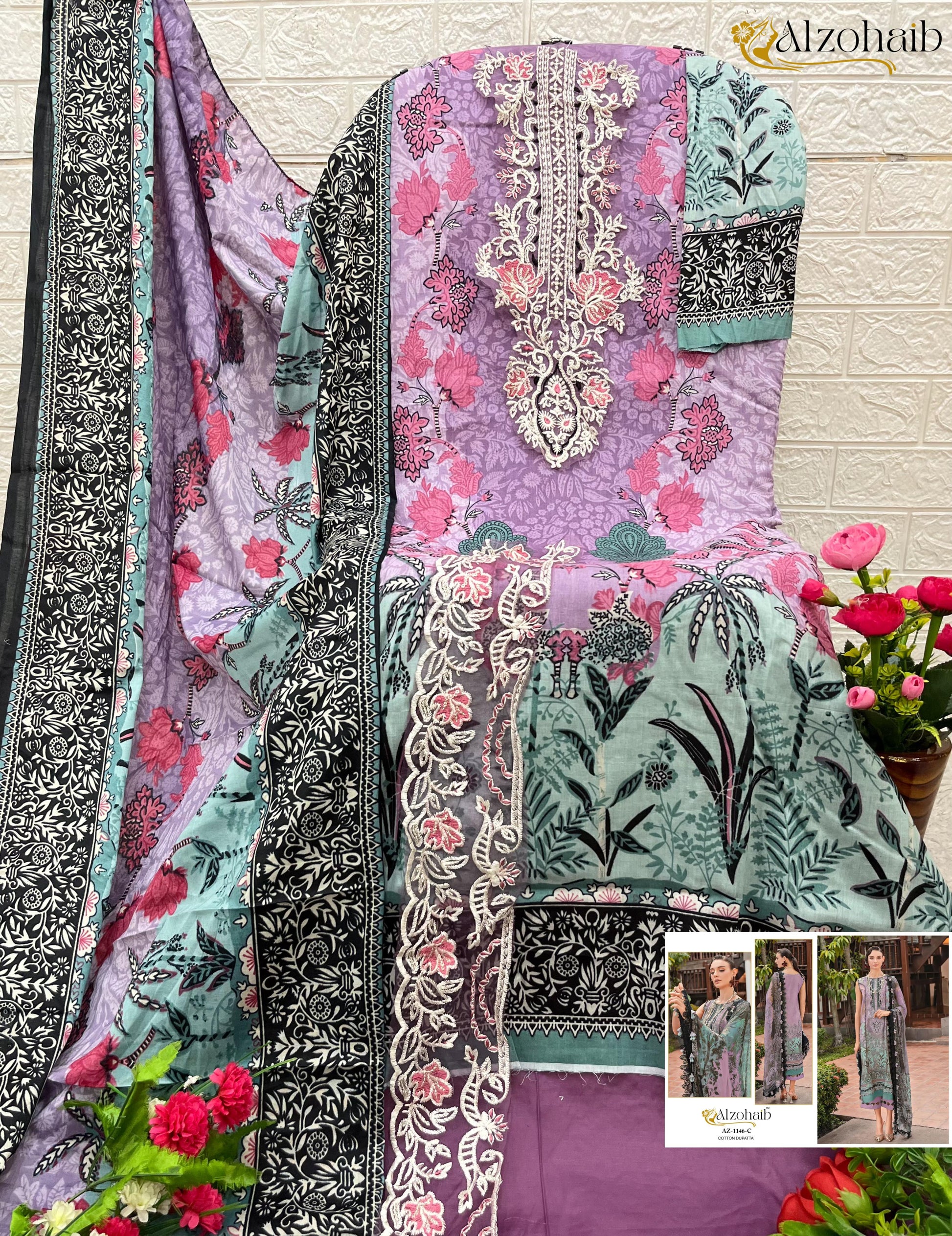 Az-1146C Al Zohaib Patch Work Pakistani Salwar Suits