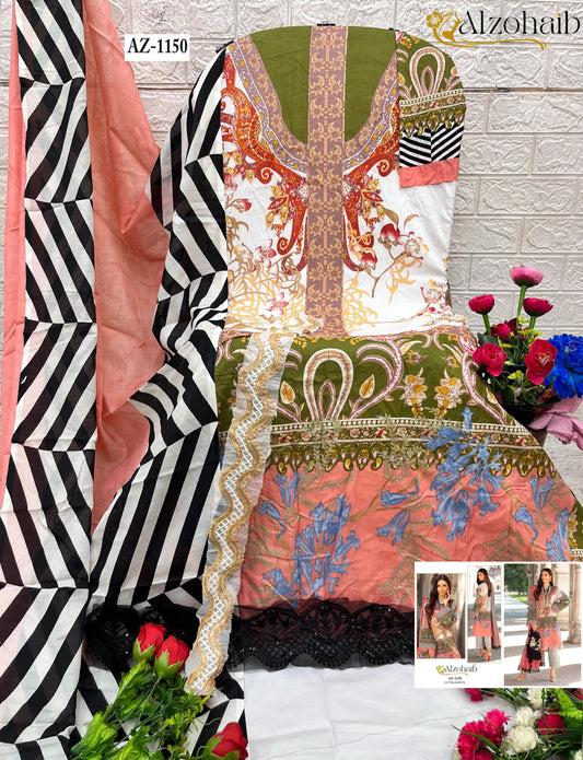 Az-1150 Al Zohaib Pure Cotton Pakistani Patch Suits
