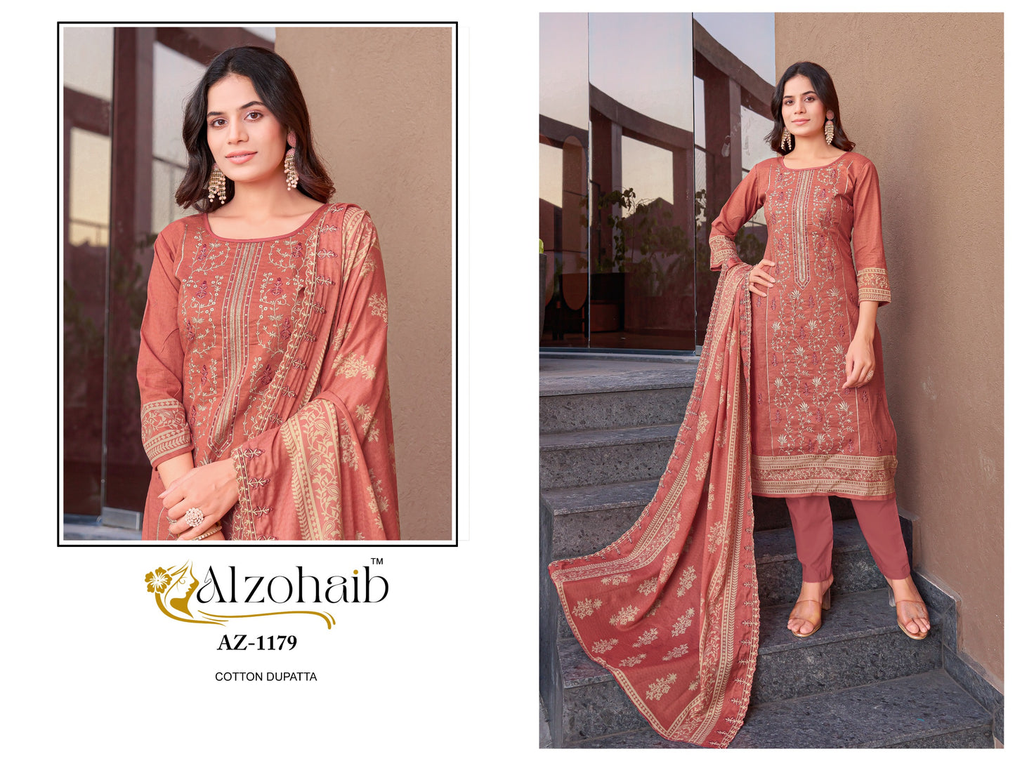 Az-1179 Al Zohaib Pure Cotton Pakistani Patch Suits